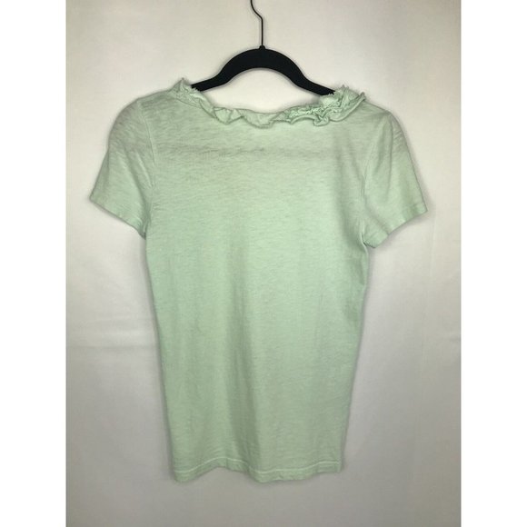 J. Crew Small Ruffle Top Mint Green Knit Short Sleeve Scoop Neck Cotton Stretch - Picture 3 of 5